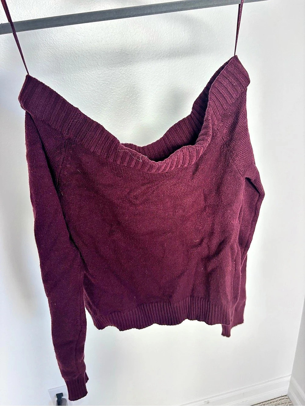 Edikted Off-the-Shoulder Oversized Knit Sweater Burgundy Large